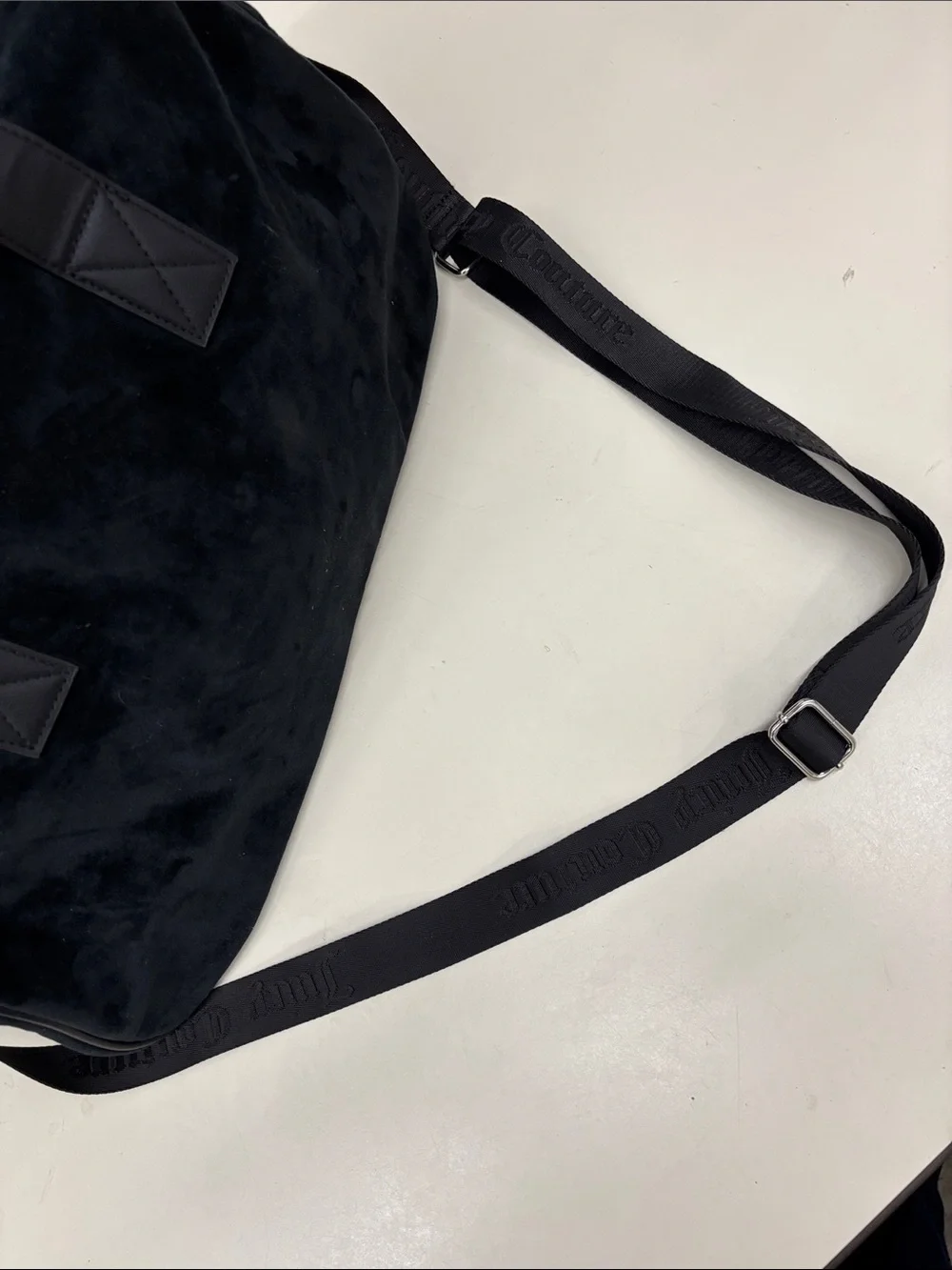 Juicy Couture Black Velour Weekender Bag with Pink Bow Charm